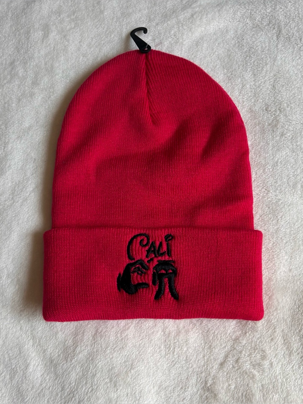 Cali West Coast Embroidered Beanie Hat Hot Pink Ribbed Knit Cuffed Winter Cap